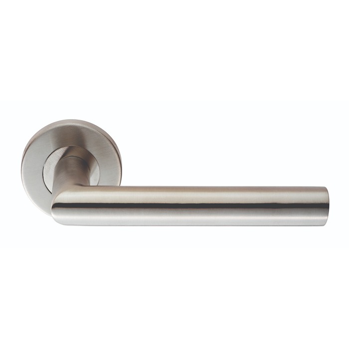 Mitred Round Bar Lever Door Handle on Sprung Rose